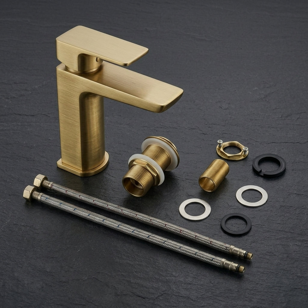 ARKO Square Basin Mixer Tap, Brass – Stylish Bathroom Sink Faucet with Single Lever
