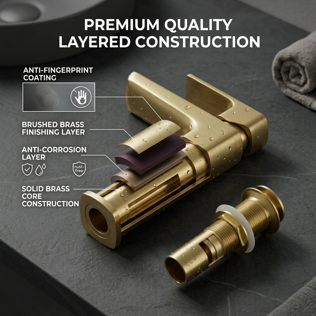 ARKO Square Basin Mixer Tap, Brass – Stylish Bathroom Sink Faucet with Single Lever
