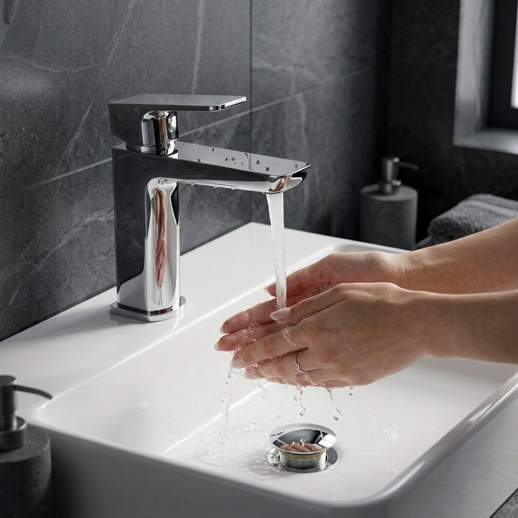 ARKO Square Basin Mixer Tap, Chrome – Stylish Bathroom Sink Faucet with Single Lever