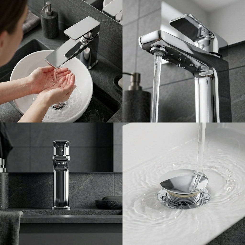 ARKO Square Basin Mixer Tap, Chrome – Stylish Bathroom Sink Faucet with Single Lever