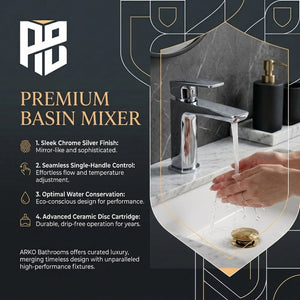 ARKO Square Basin Mixer Tap, Chrome – Stylish Bathroom Sink Faucet with Single Lever