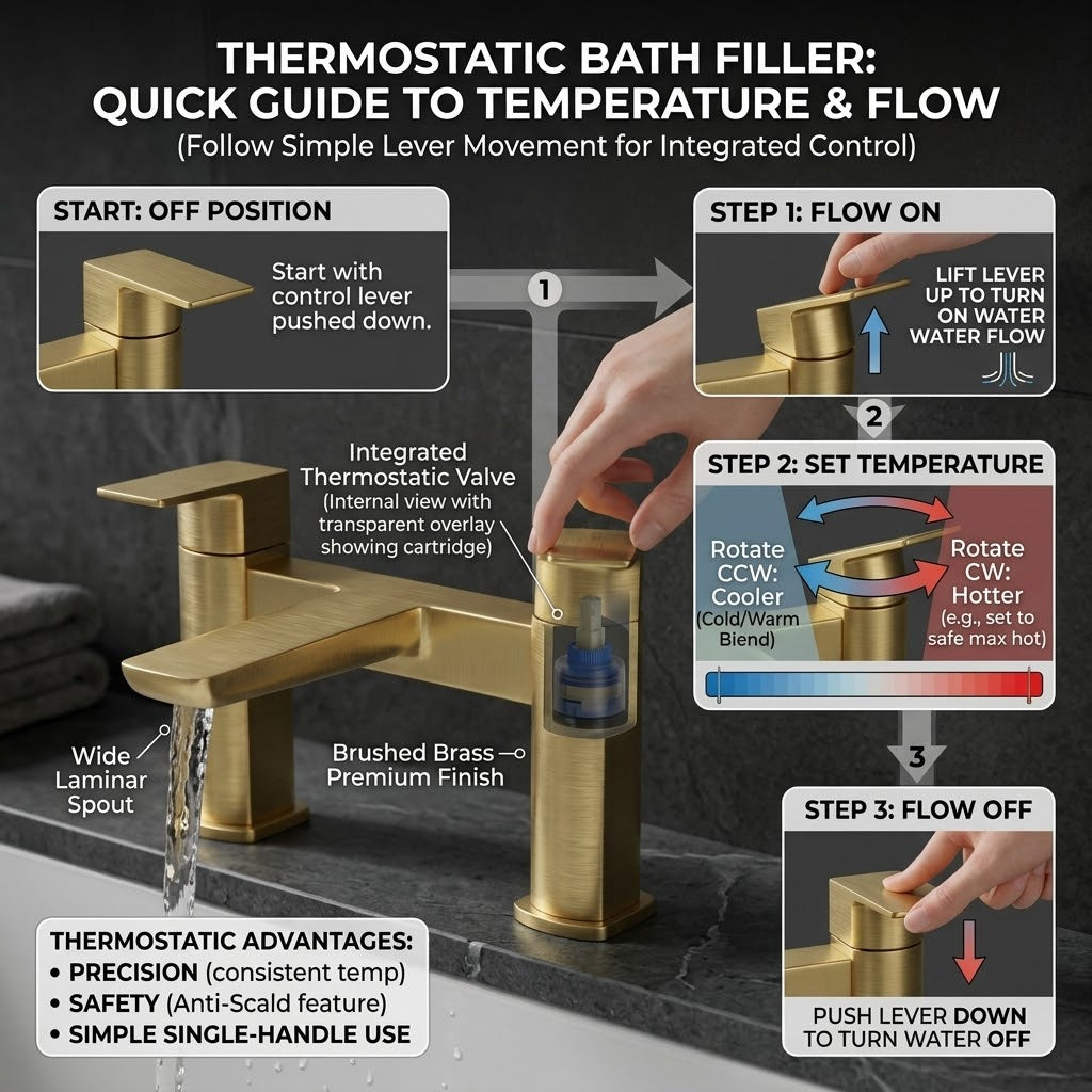 ARKO bath mixer tap, Thermostatic Bath Mixer Tap - BRASS