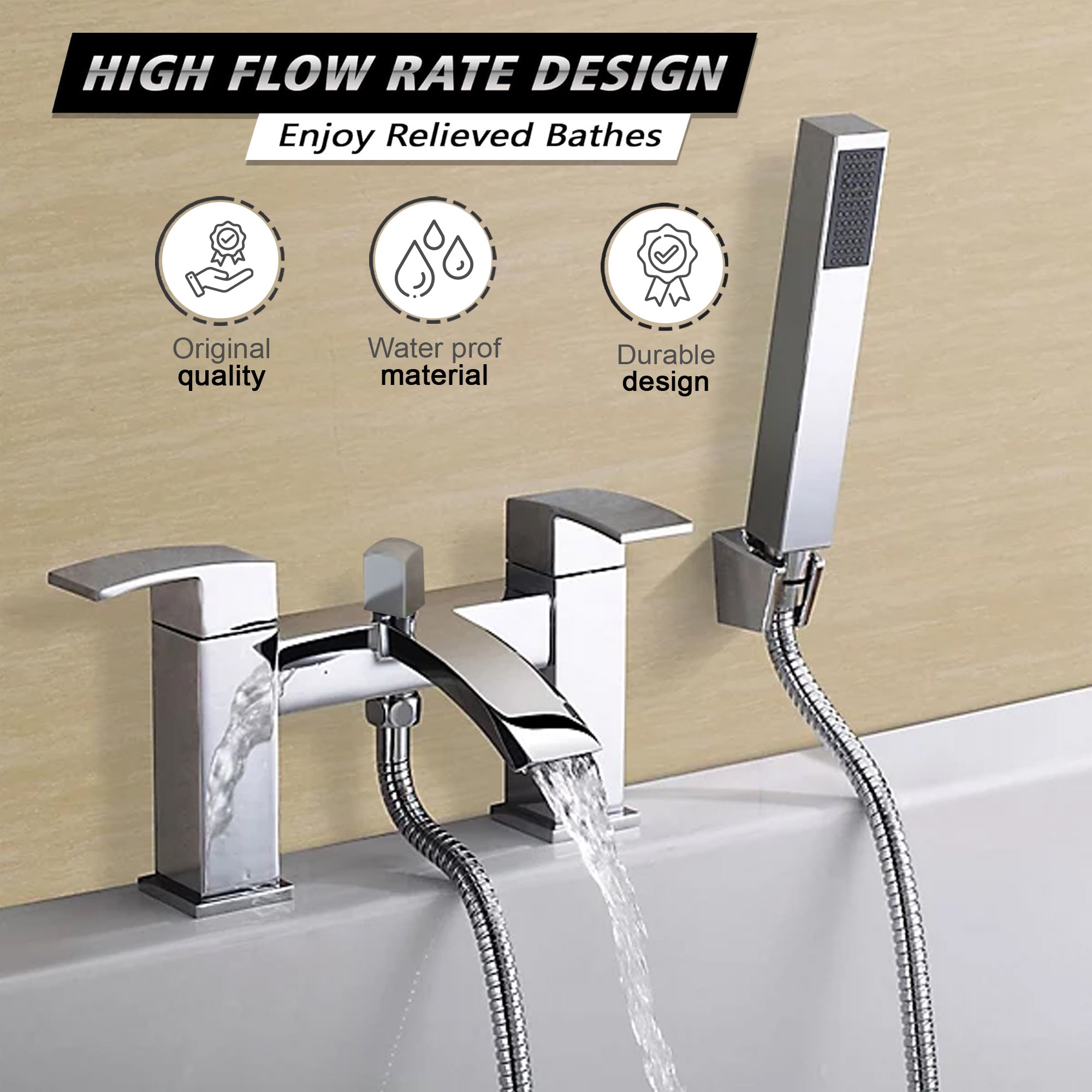 Vista Modern Bath Shower Mixer Tap with Shower Kit – Chrome