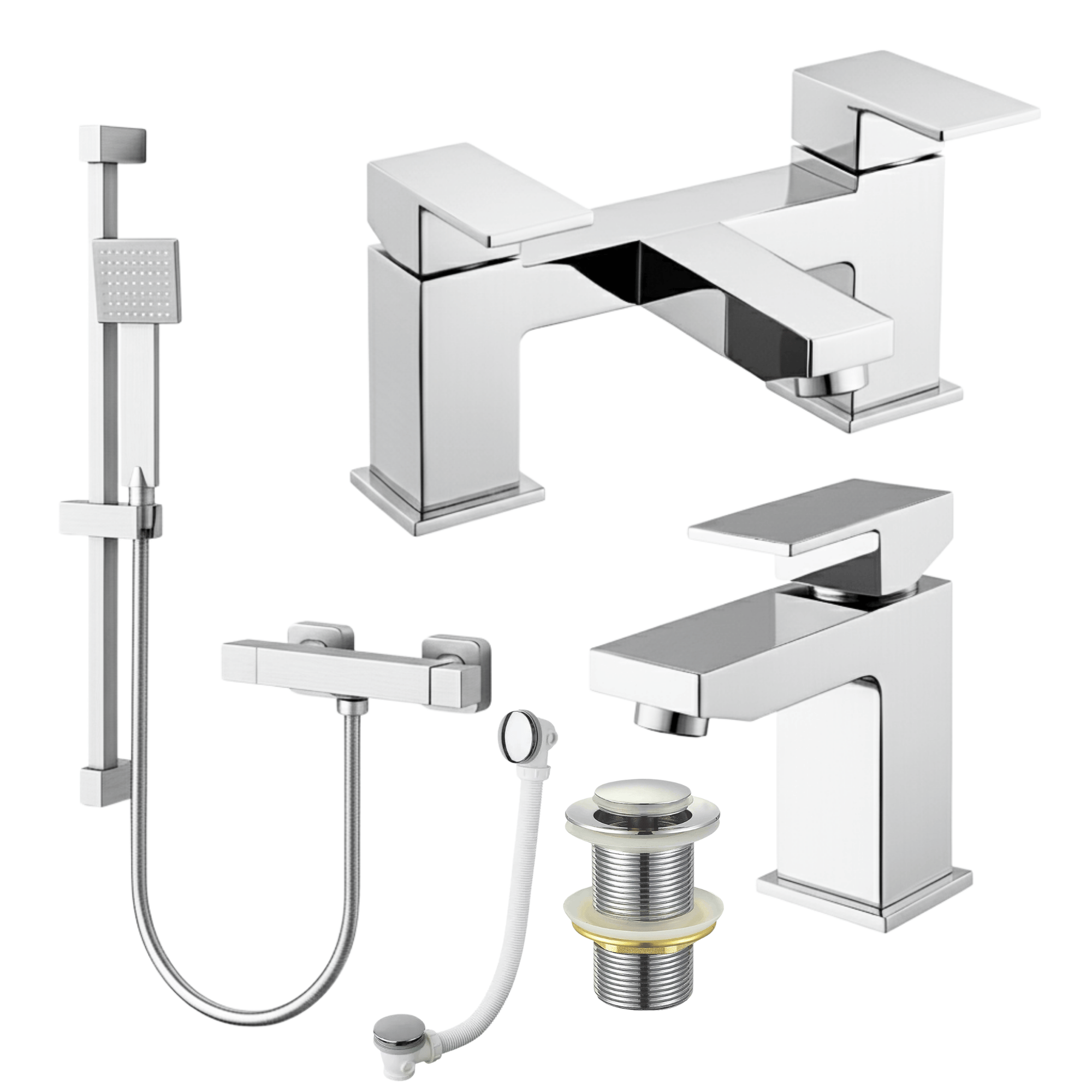 ARKO Verda Basin Mixer Tap, Bath Filler & Handheld Shower Set with Bath Waste – Chrome