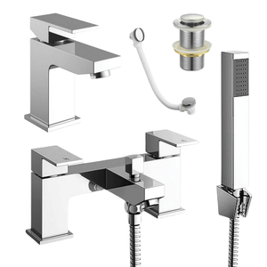Arko Verda Basin Mixer Tap & Bath Shower Set with Bath Waste – Chrome