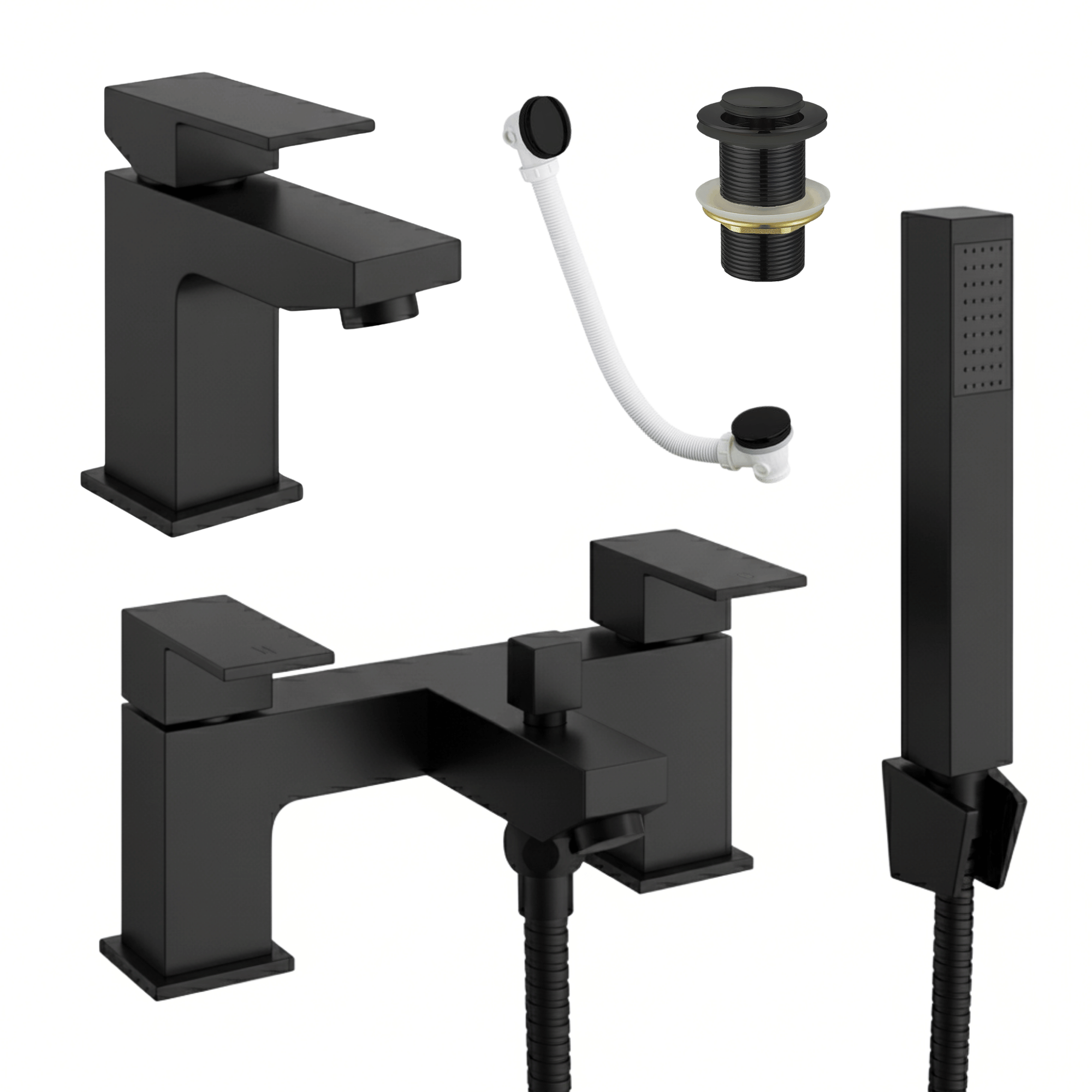 Arko Verda Basin Mixer Tap & Bath Shower Set with Bath Waste – Black