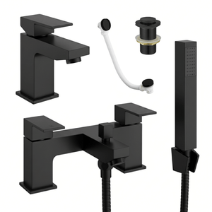 Arko Verda Basin Mixer Tap & Bath Shower Set with Bath Waste – Black