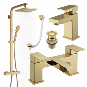 ARKO Verda Basin Mixer Tap, Bath Filler & Thermostatic Mixer Shower Set with Bath Waste – Brass