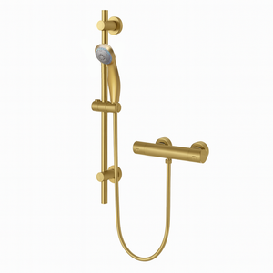 Arko Thermostatic Shower Mixer with Adjustable Riser Kit Exposed Round Shower – Brass