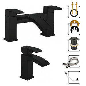 Arko Vista Bath and Basin Mixer Tap with Bath Waste Set - Black