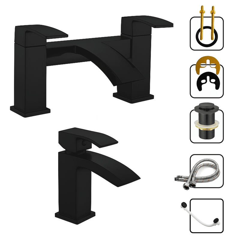 Arko Vista Bath and Basin Mixer Tap with Bath Waste Set - Black
