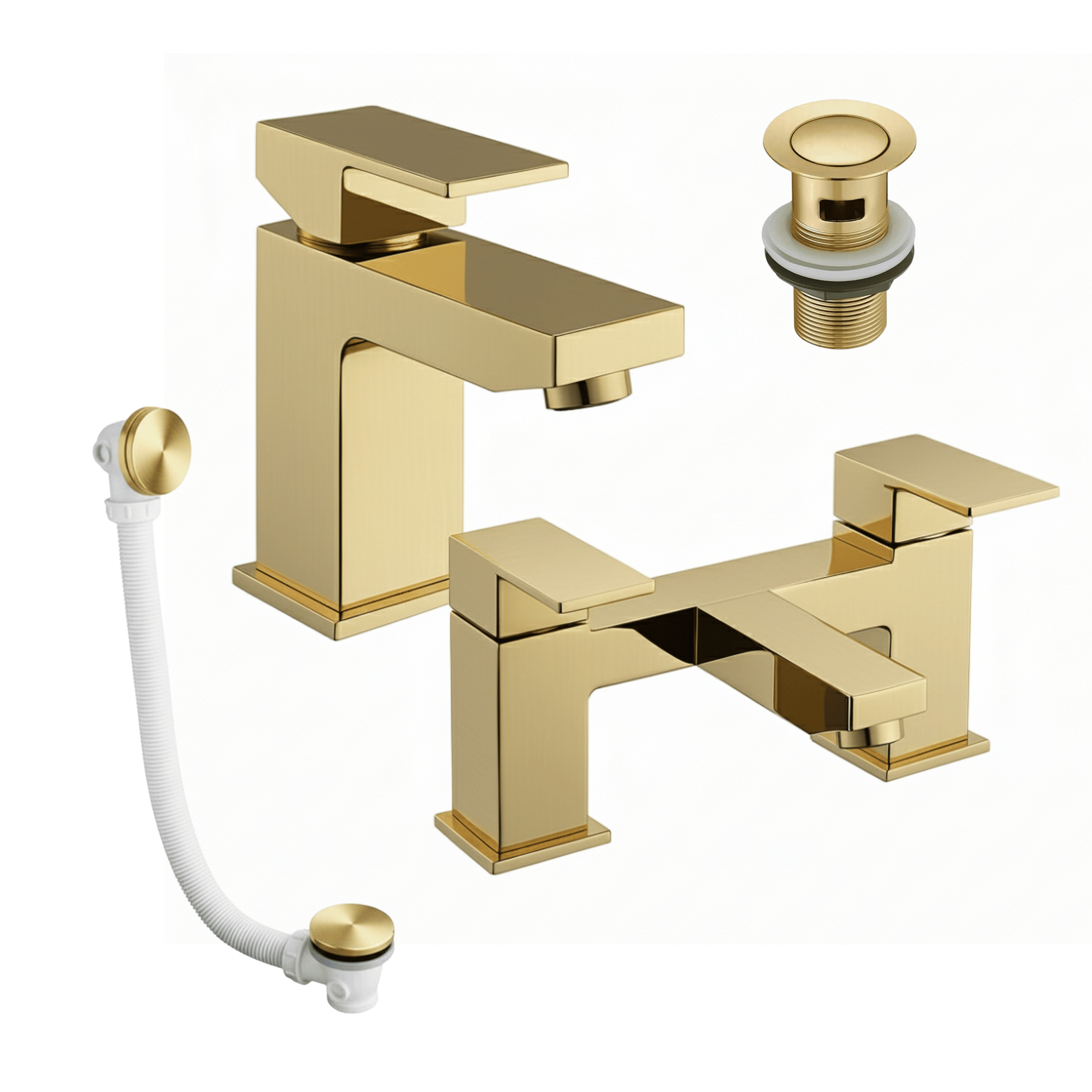 Arko Waterfall Bath and Basin Mixer Tap with Bath Waste Set - Brass