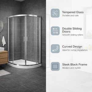 ARKO Square Rainfall Shower System with Handheld Spray & Curved Glass Sliding Shower Enclosure with Tray  - Chrome