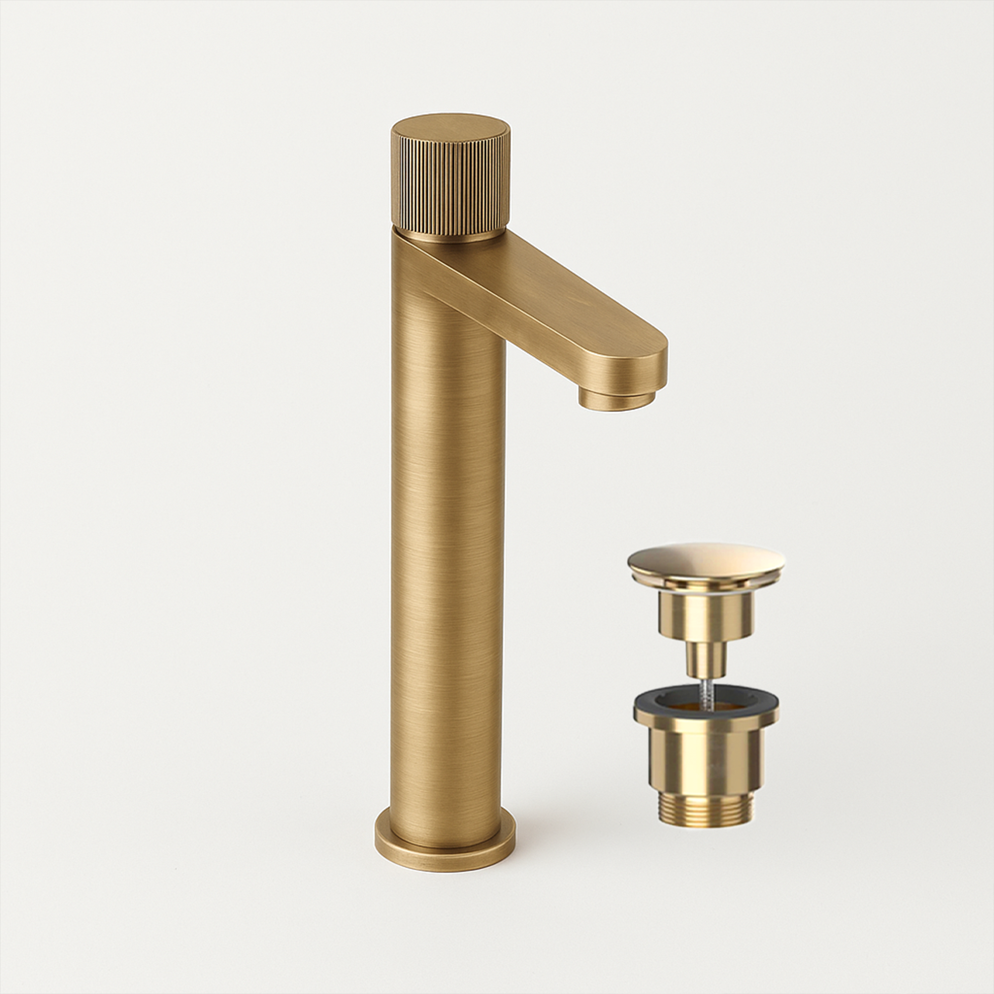 Round Tall Basin Mixer Tap, Flute Handle - Solid Brass