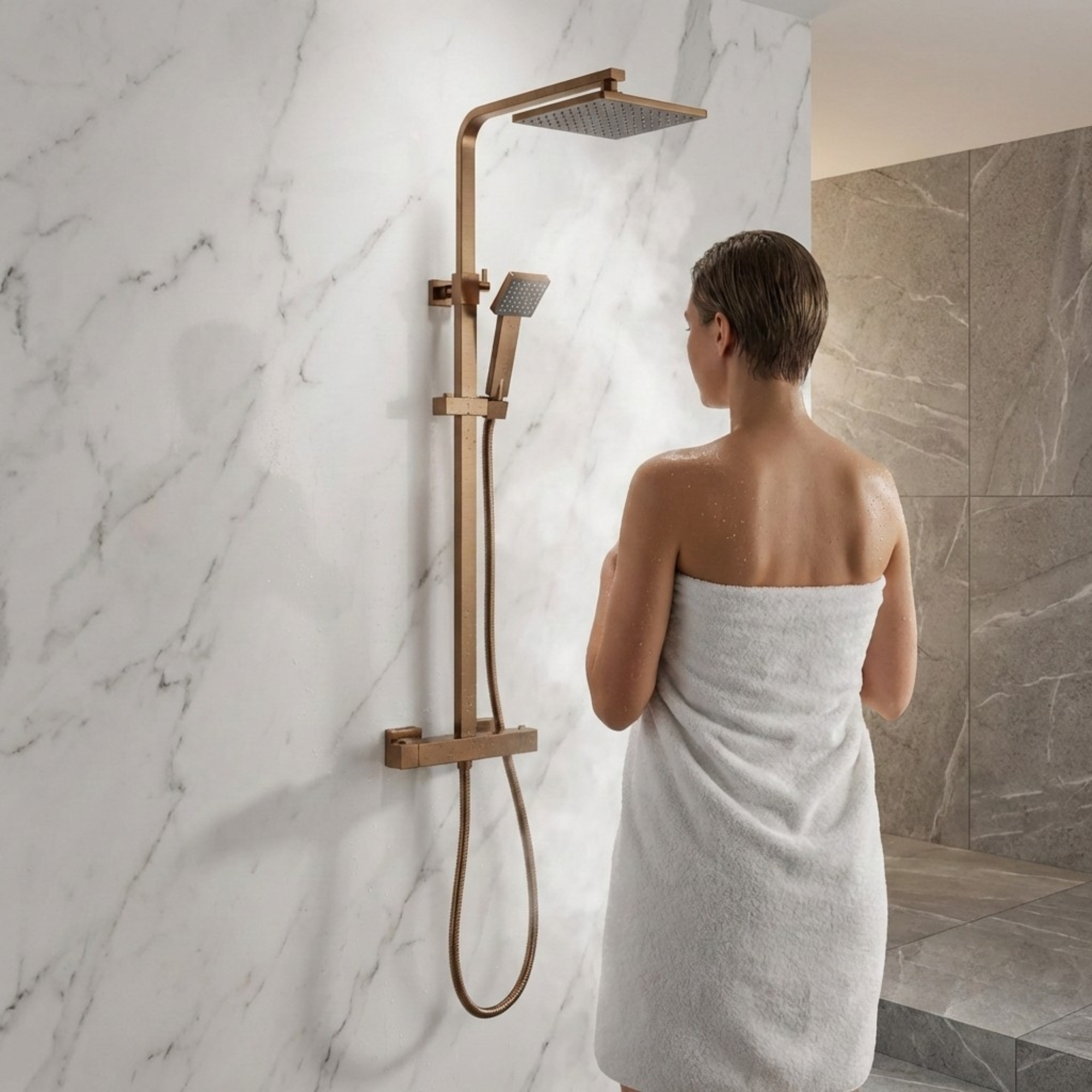 Arko Modern Square Thermostatic Shower – Bronze