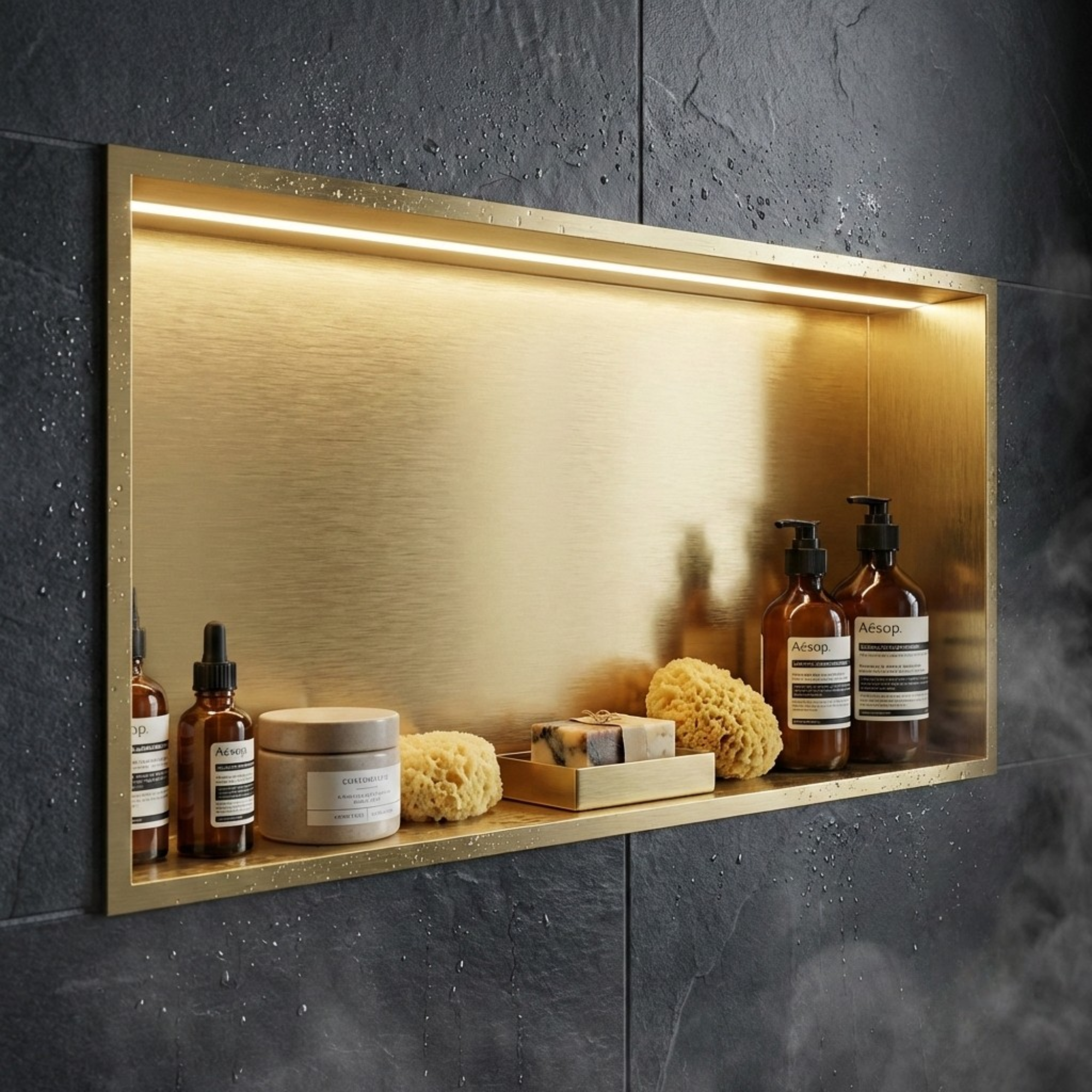 ARKO Shower Niche with LED Light Wall Insert, Bathroom Shower Storage Shelf, Brass