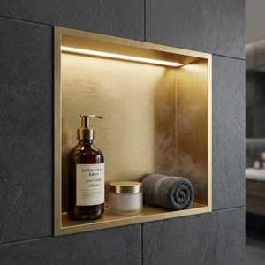 ARKO Shower Niche with LED Light Wall Insert, Bathroom Shower Storage Shelf, Brass