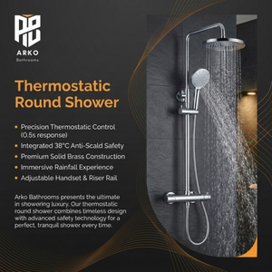 Arko Modern Round Thermostatic Shower – Chrome