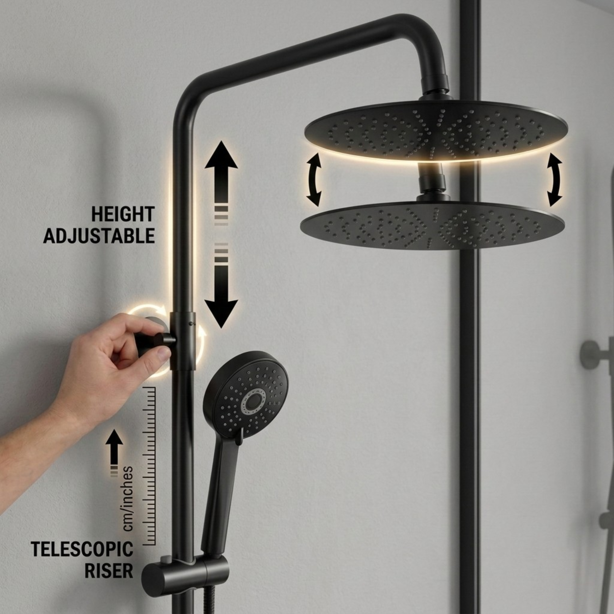 Arko Modern Round Thermostatic Shower with Filler – Matt Black