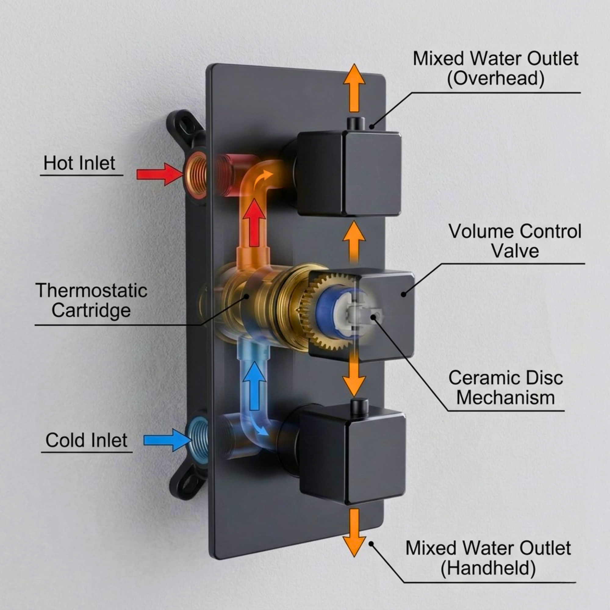 Square Concealed Thermostatic Shower System with Overhead & Handheld Options - Matt Black