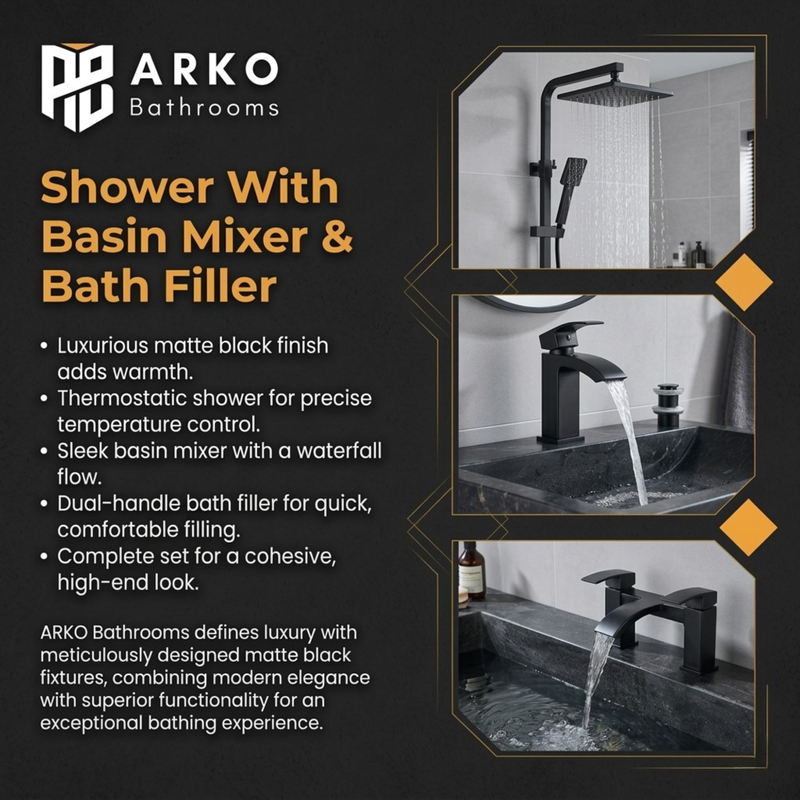 ARKO Vista Bath Filler & Mixer Shower Set – Black