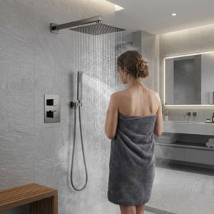 ARKO 2-Way Square Concealed Thermostatic Mixer Shower Dual Dial, Twin Head – Gunmetal