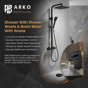 Arko Bathroom Verda Mixer Shower & Basin Mixer Tap Sets with Bath Shower Waste – Black
