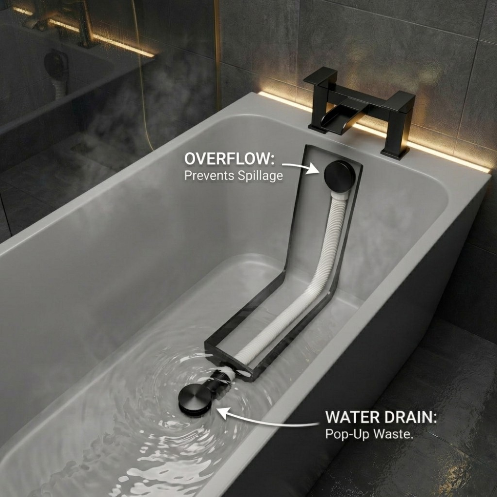 ARKO Waterfall Basin Mixer Tap, Bath Filler & Thermostatic Mixer Shower Set with Bath Waste – Black