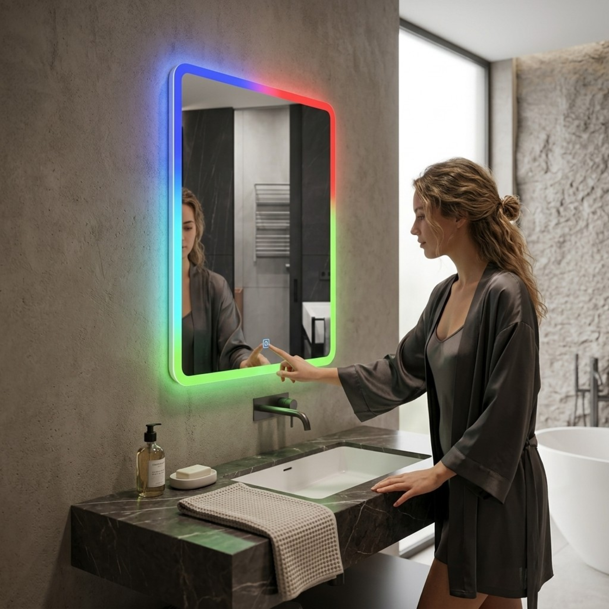 Arko Bathroom Mirror with RGB Lights 500x700mm - Wall Mounted Vanity Mirror