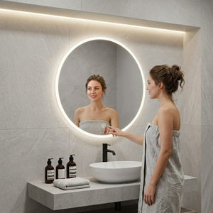 Arko Bathroom Mirror with LED Lights 600x600mm - Wall Mounted Vanity Large Round Mirror - Illuminated LED mirror