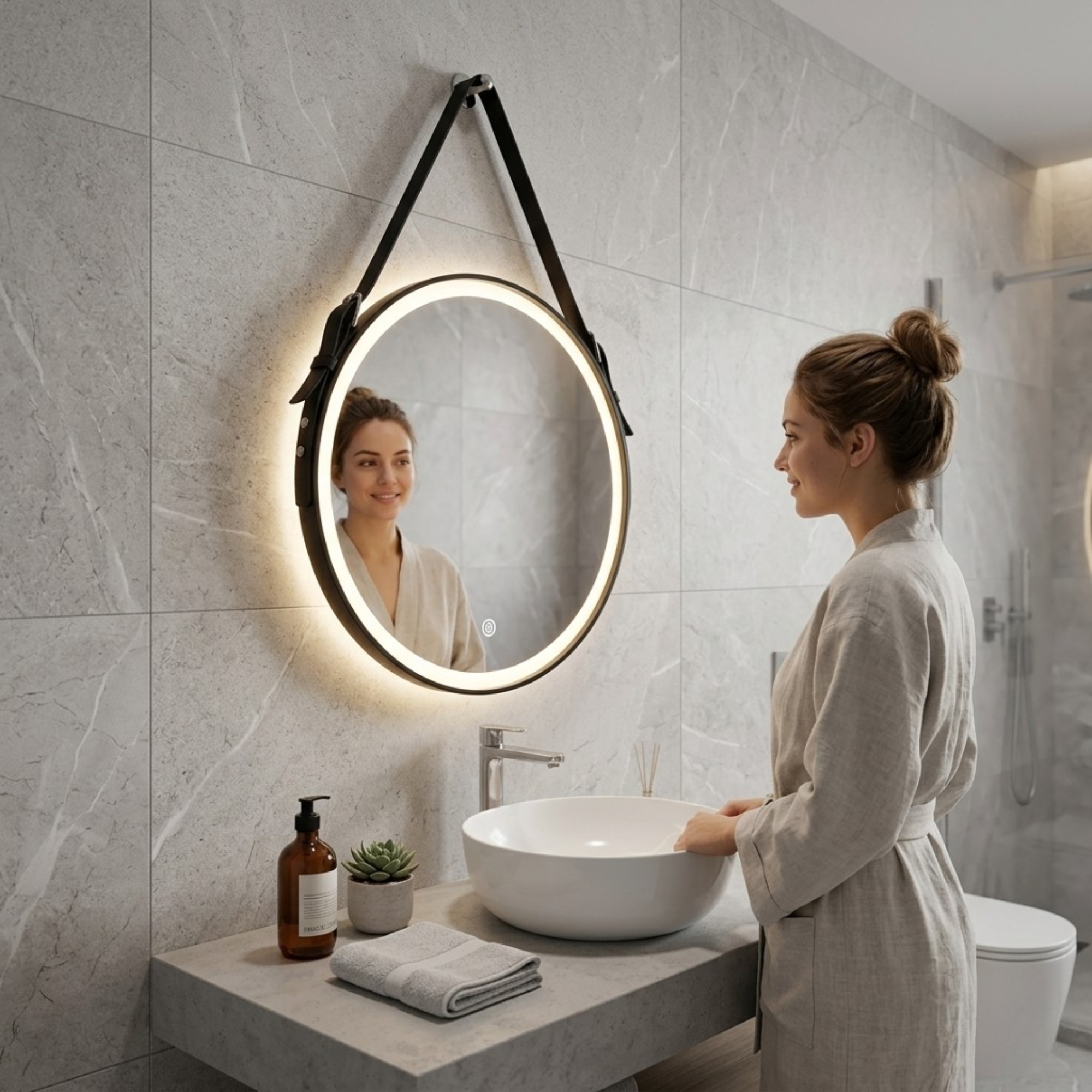 Arko 600x600mm Round LED Bathroom Mirror – Wall Mounted Illuminated Vanity Mirror