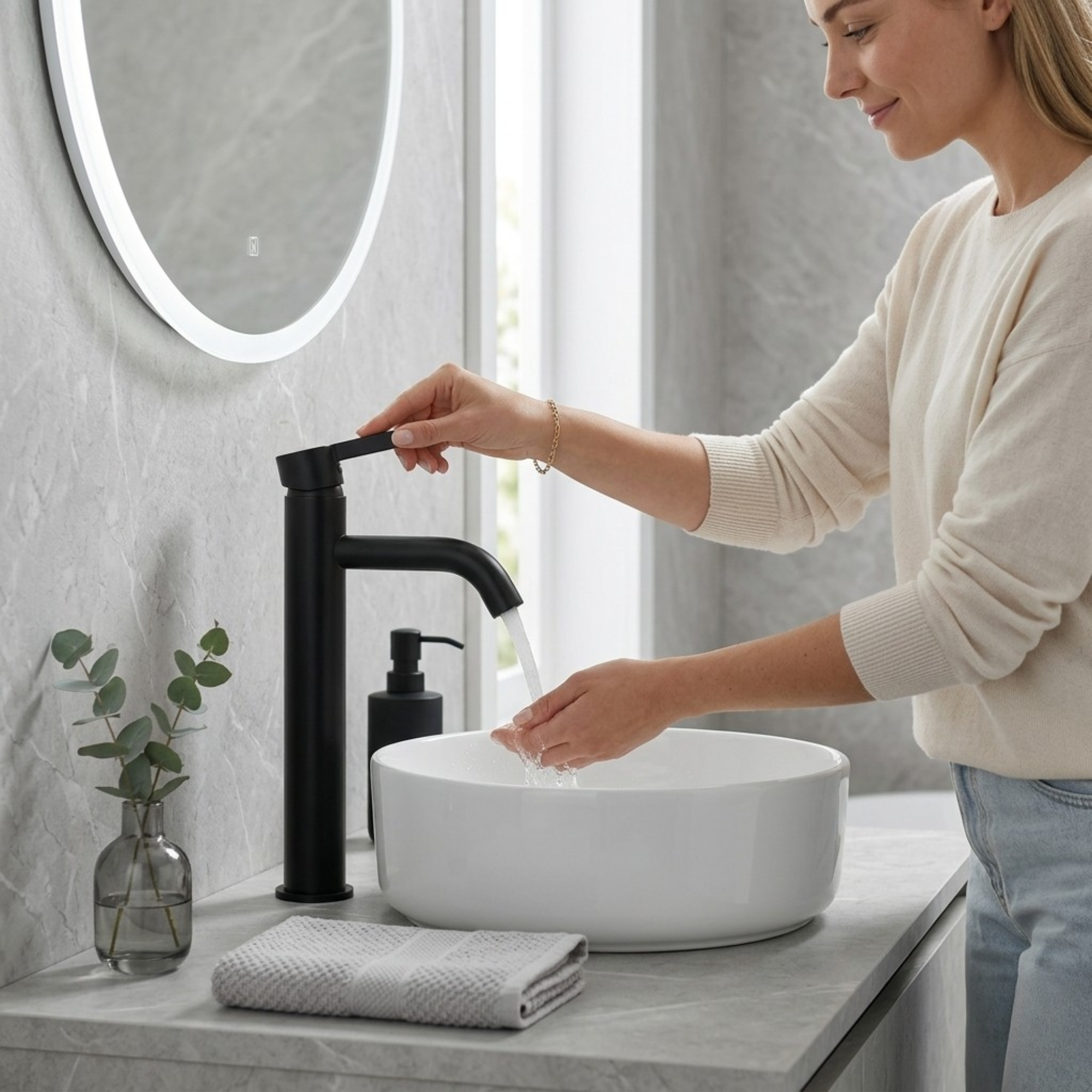 Arlo Round Tall Basin Mixer Tap Black