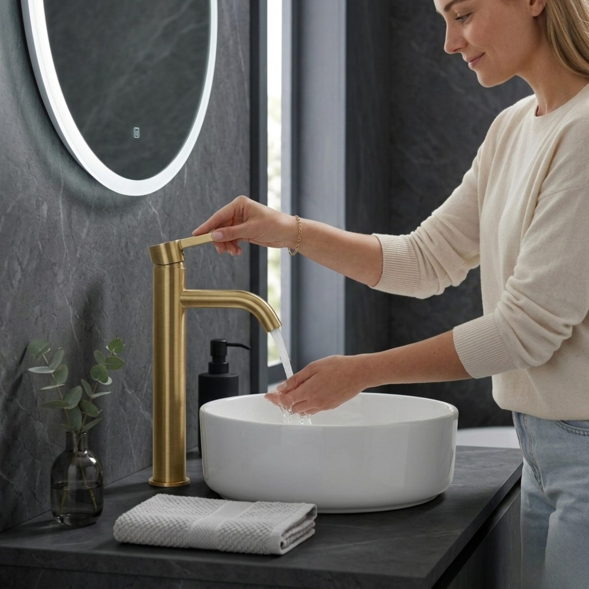 Arlo Round Tall Basin Mixer Tap Brass