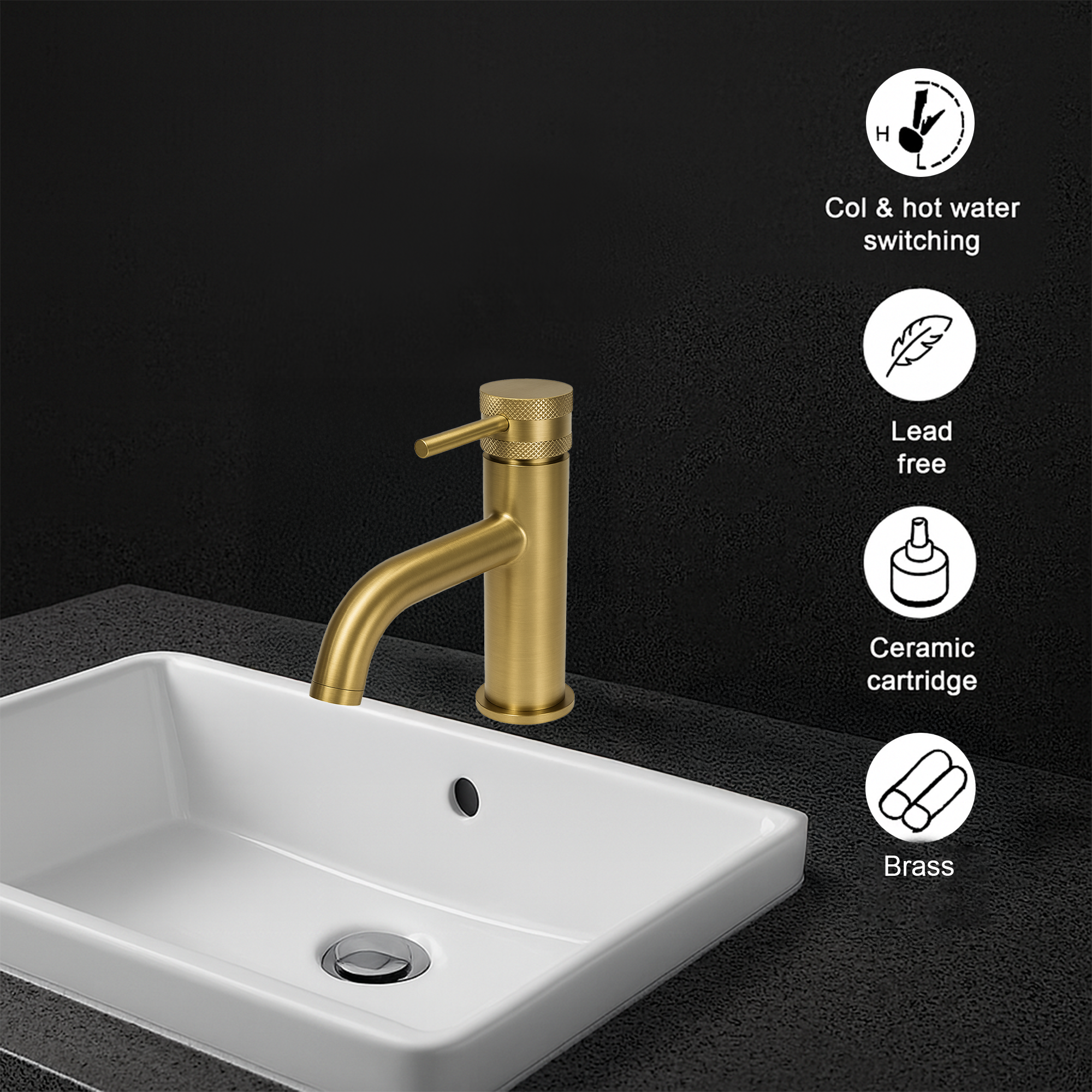 Round Mono Basin Mixer Tap – Brushed Brass Finish