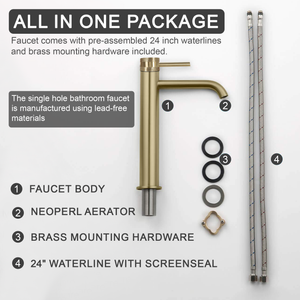 Round Tall Basin Mixer Tap Gold Finish – Solid Brass
