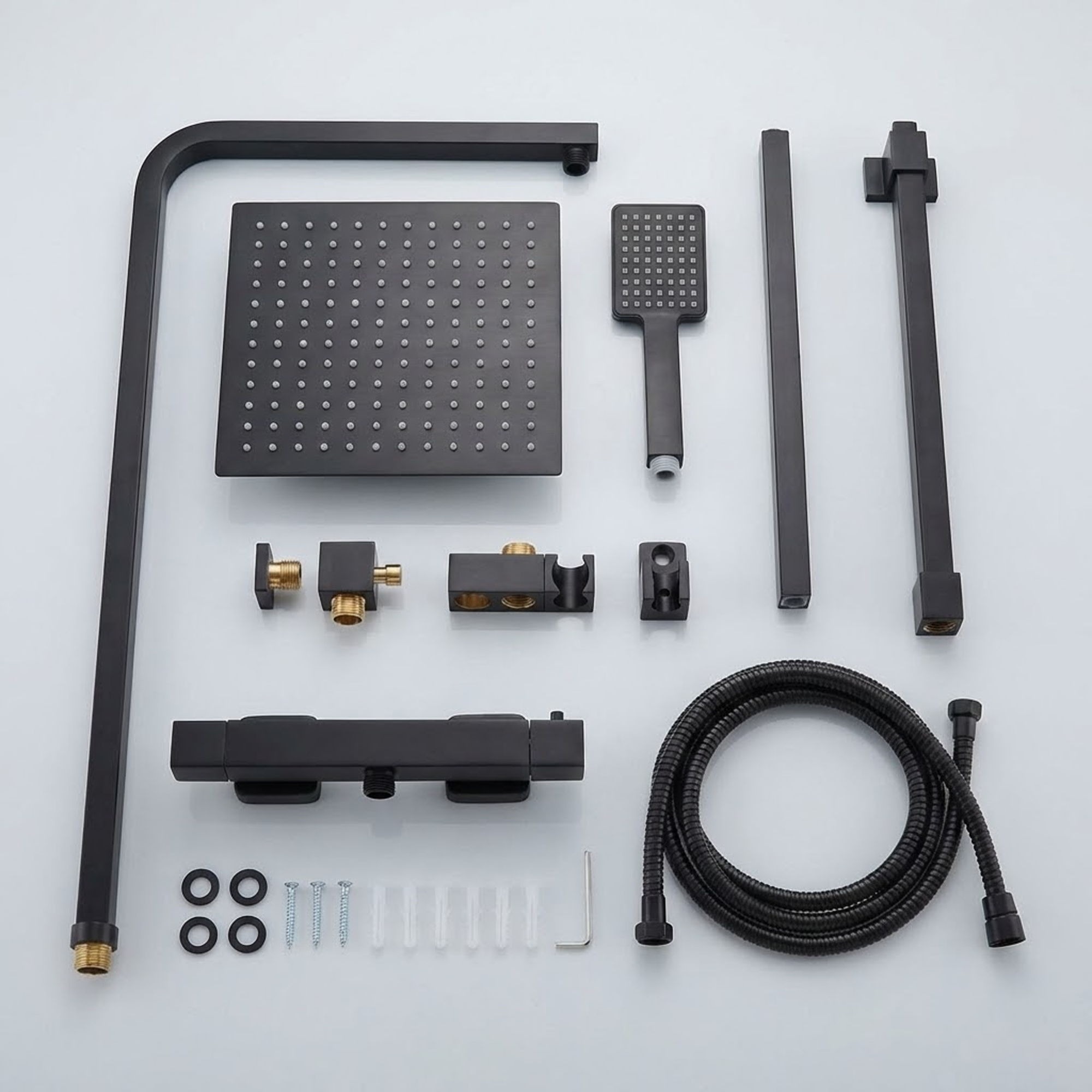 Arko Modern Square Thermostatic Shower – Matt Black