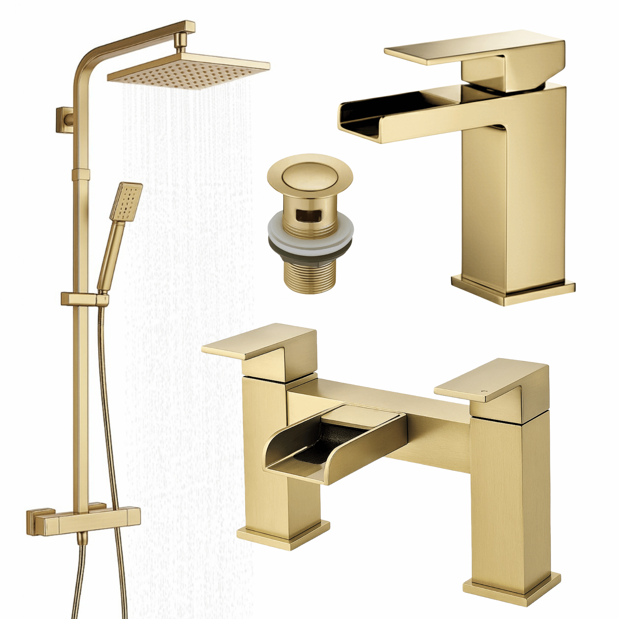 ARKO Waterfall Bath Filler & Mixer Shower Set – Brass