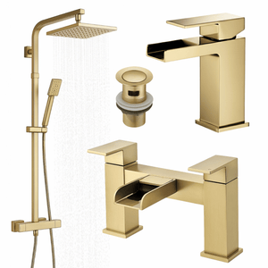 ARKO Waterfall Bath Filler & Mixer Shower Set – Brass