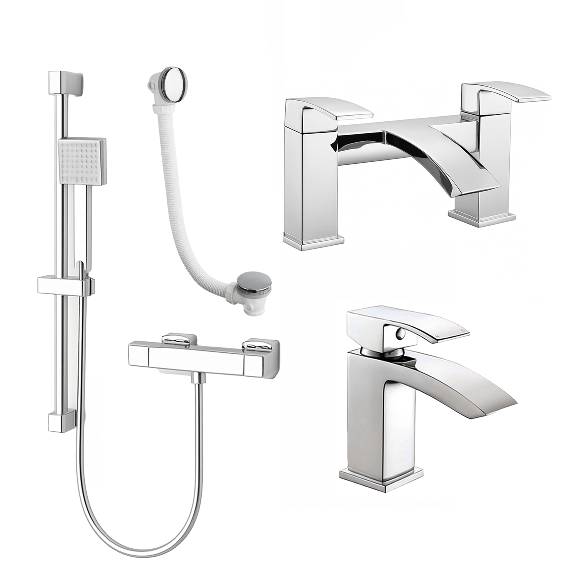 ARKO Vista Basin Mixer Tap, Bath Filler & Handheld Shower Set with Bath Waste – Chrome