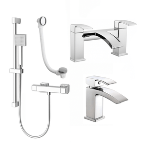 ARKO Vista Basin Mixer Tap, Bath Filler & Handheld Shower Set with Bath Waste – Chrome