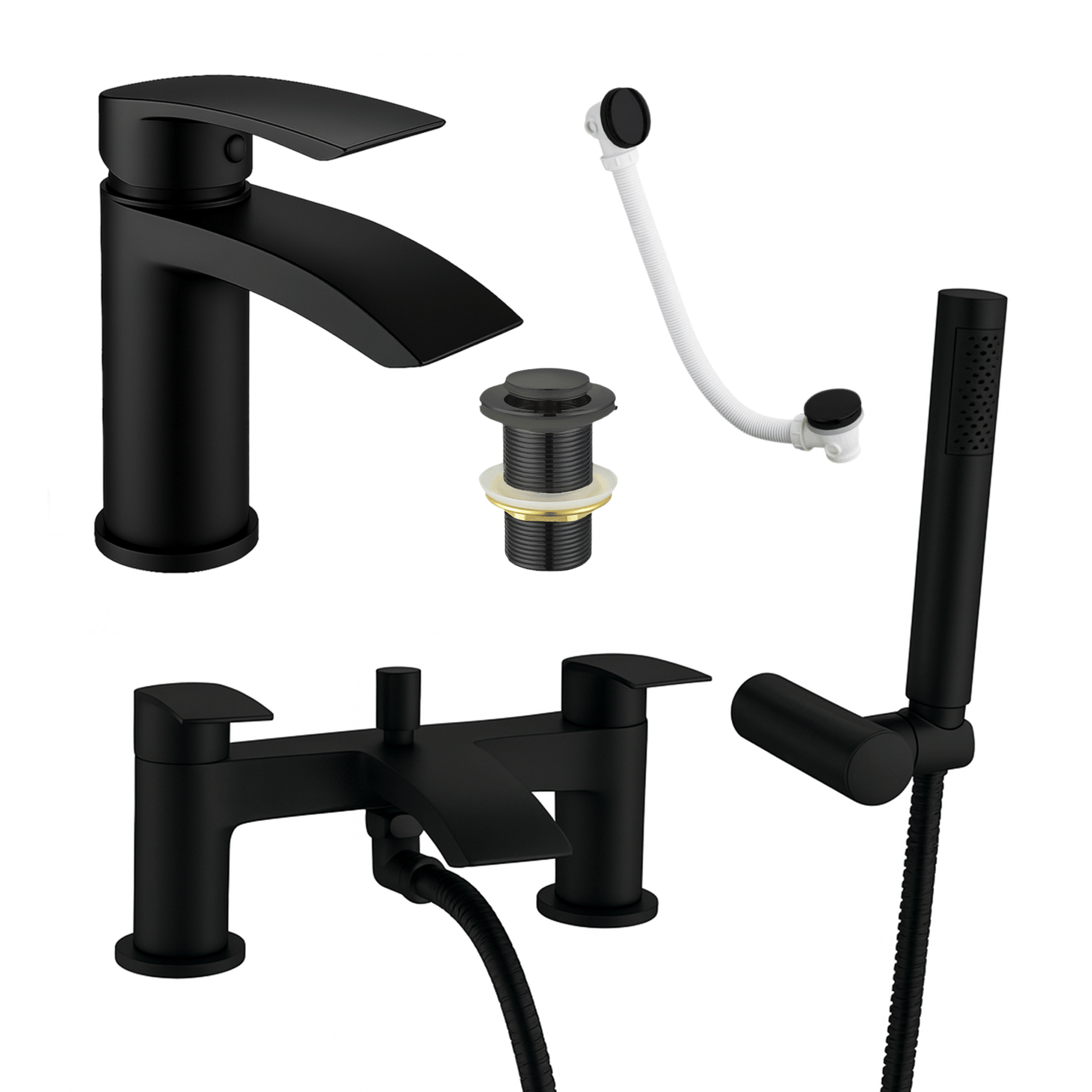 Arko Capri Basin Mixer Tap & Bath Shower Set with Bath Waste – Black