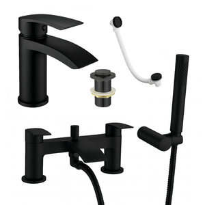 Arko Capri Basin Mixer Tap & Bath Shower Set with Bath Waste – Black