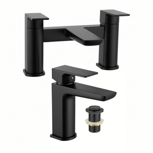 ARKO Bath and Basin Tap Set Waterfall Mixer Taps with Pop-Up Waste – Black