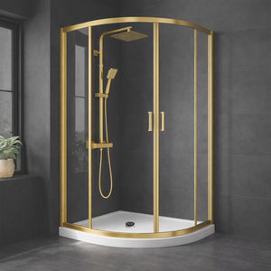 ARKO Square Rainfall Shower System with Handheld Spray & Curved Glass Sliding Shower Enclosure - Brass
