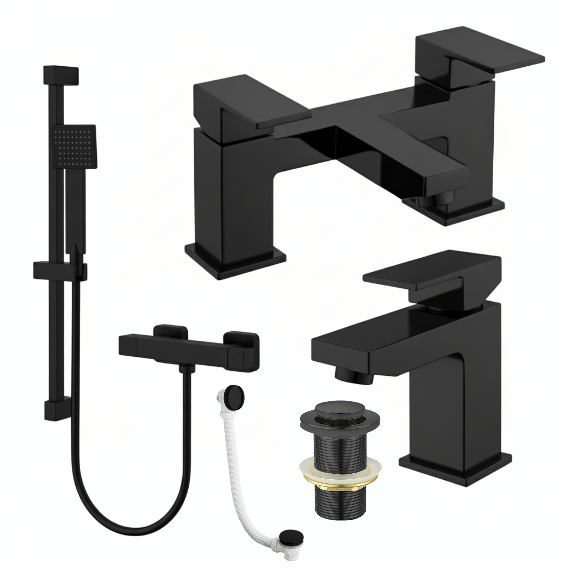 ARKO Verda Basin Mixer Tap, Bath Filler & Handheld Shower Set with Bath Waste – Black