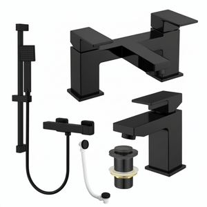 ARKO Verda Basin Mixer Tap, Bath Filler & Handheld Shower Set with Bath Waste – Black