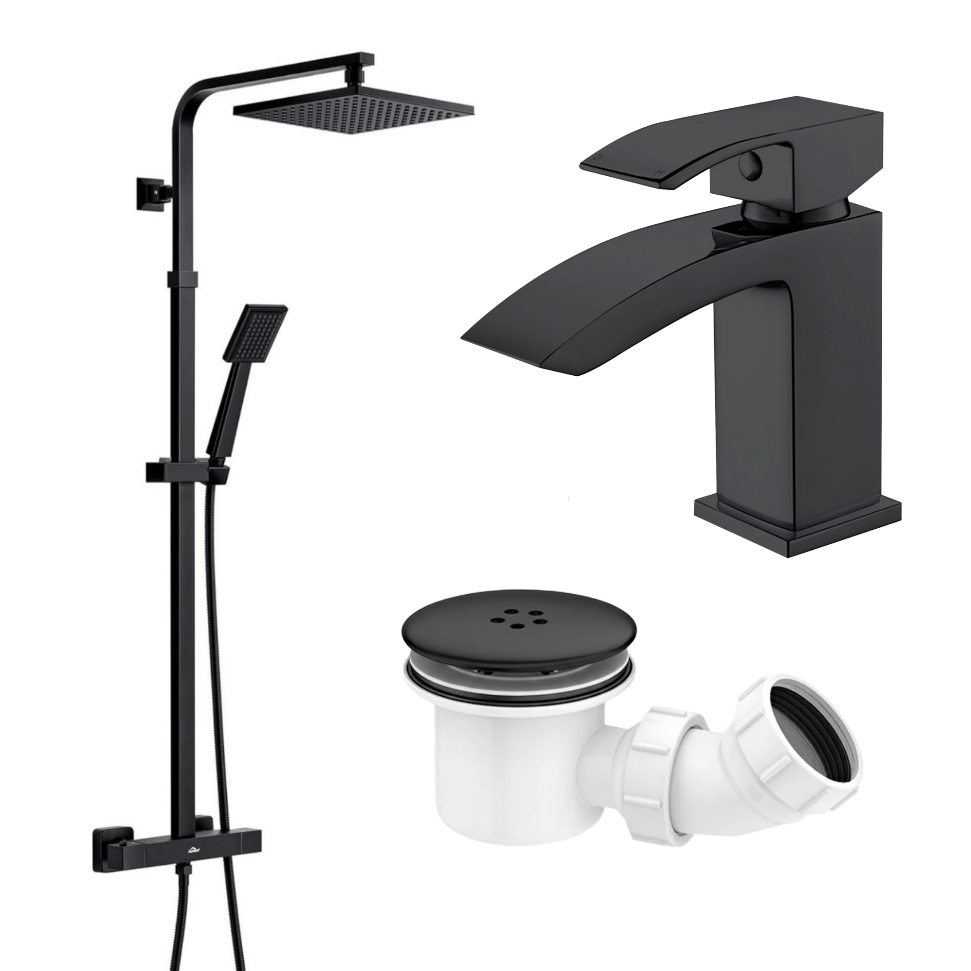 Arko Bathroom Vista Mixer Shower & Basin Mixer Tap Sets with Bath Shower Waste – Black