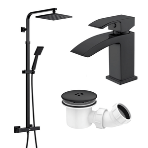 Arko Bathroom Vista Mixer Shower & Basin Mixer Tap Sets with Bath Shower Waste – Black