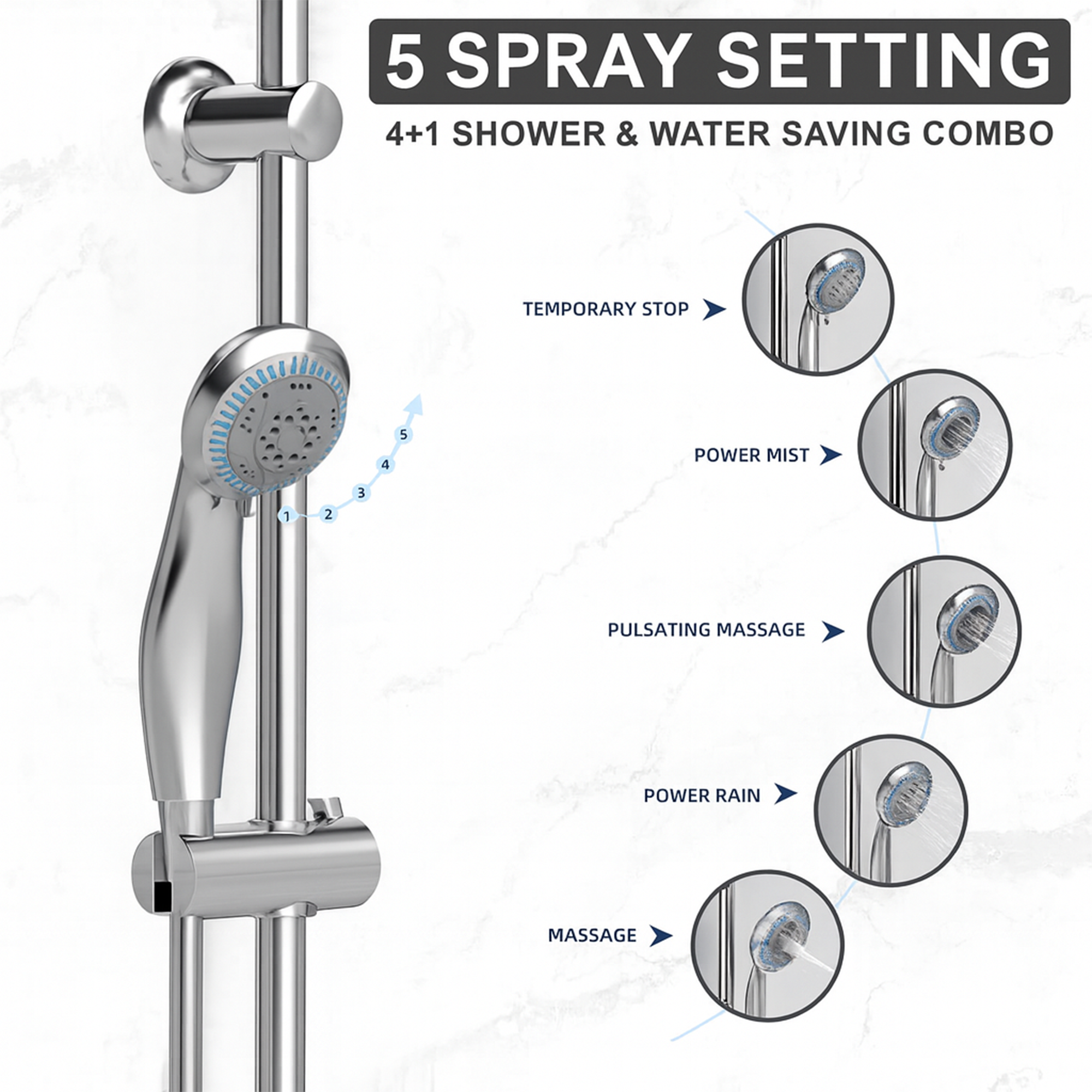 Arko Thermostatic Shower Mixer with Adjustable Riser Kit Exposed Round Shower – Chrome