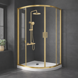 ARKO Round Rainfall Shower System with Handheld Spray & Curved Glass Sliding Shower Enclosure with Waste - Brass